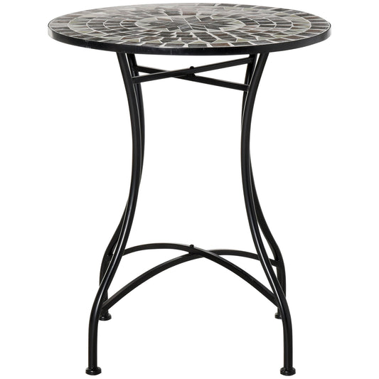Outsunny Mosaic Side Table 60cm Round Bistro Coffee Table Plant Stand for Indoor Outdoor Garden Patio Balcony Grey