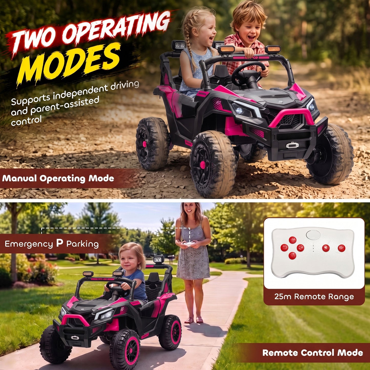 AIYAPLAY 24V 2 Seater Ride On Truck Car for Big Kids with Remote Control, Dual Motors, 4-Wheel Suspension for Ages 3-8, Pink