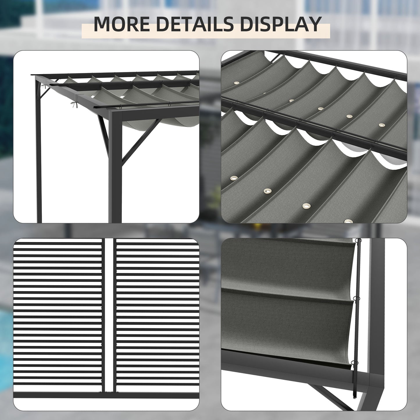 Outsunny 3 x 2.8m Metal Pergola with Retractable Fabric Roof - Grey