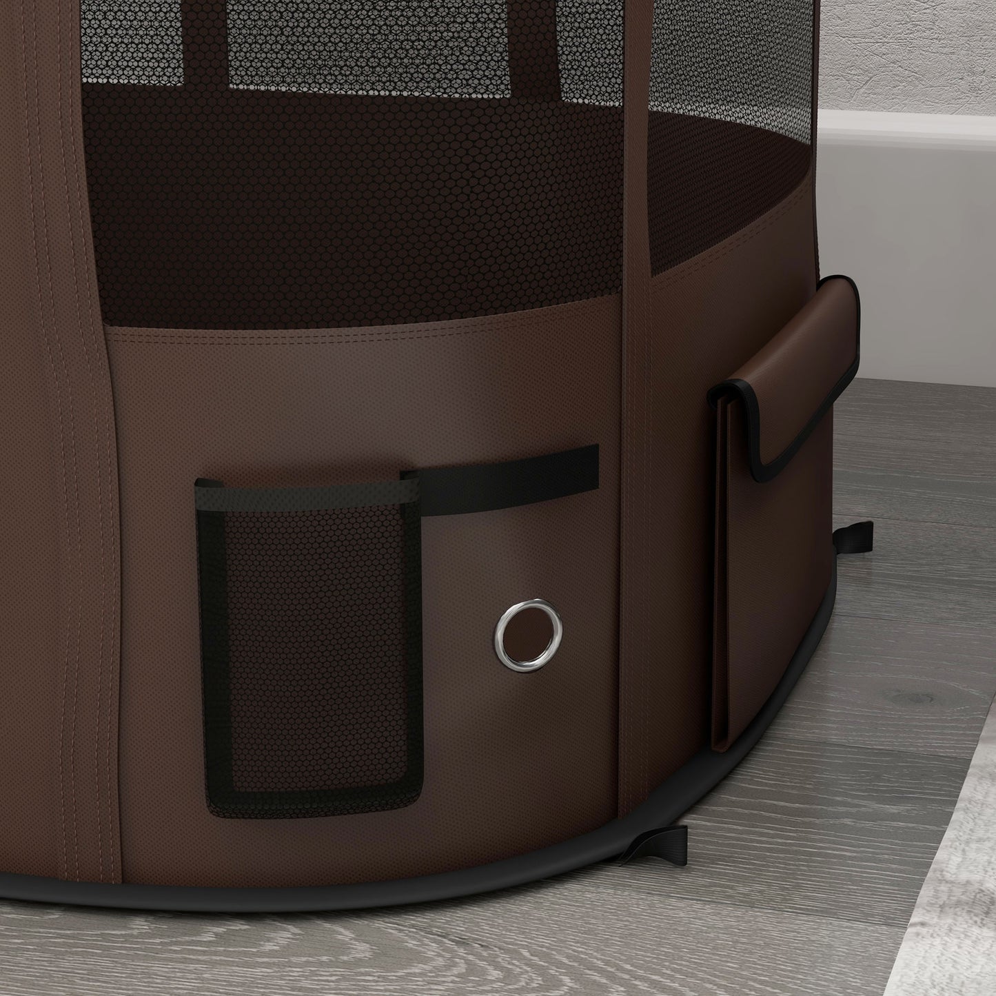 PawHut Foldable Dog Pen with Storage Bag for Indoor/Outdoor Use Brown - Medium