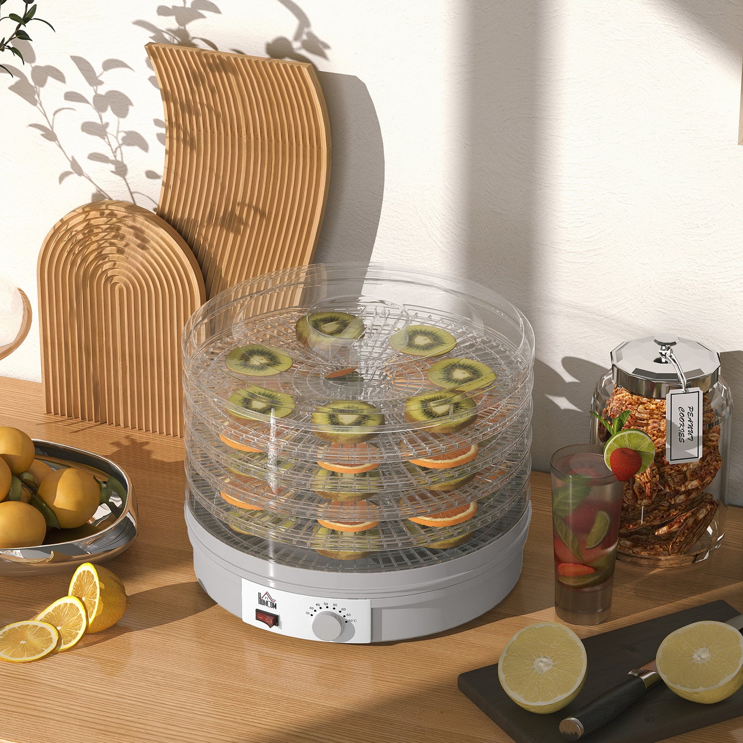 HOMCOM 5 Tier Food Dehydrator, 245W Food Dryer with Adjustable Temperature for Fruit, Meat, Veggies, Jerky, Pet Treats, Grey