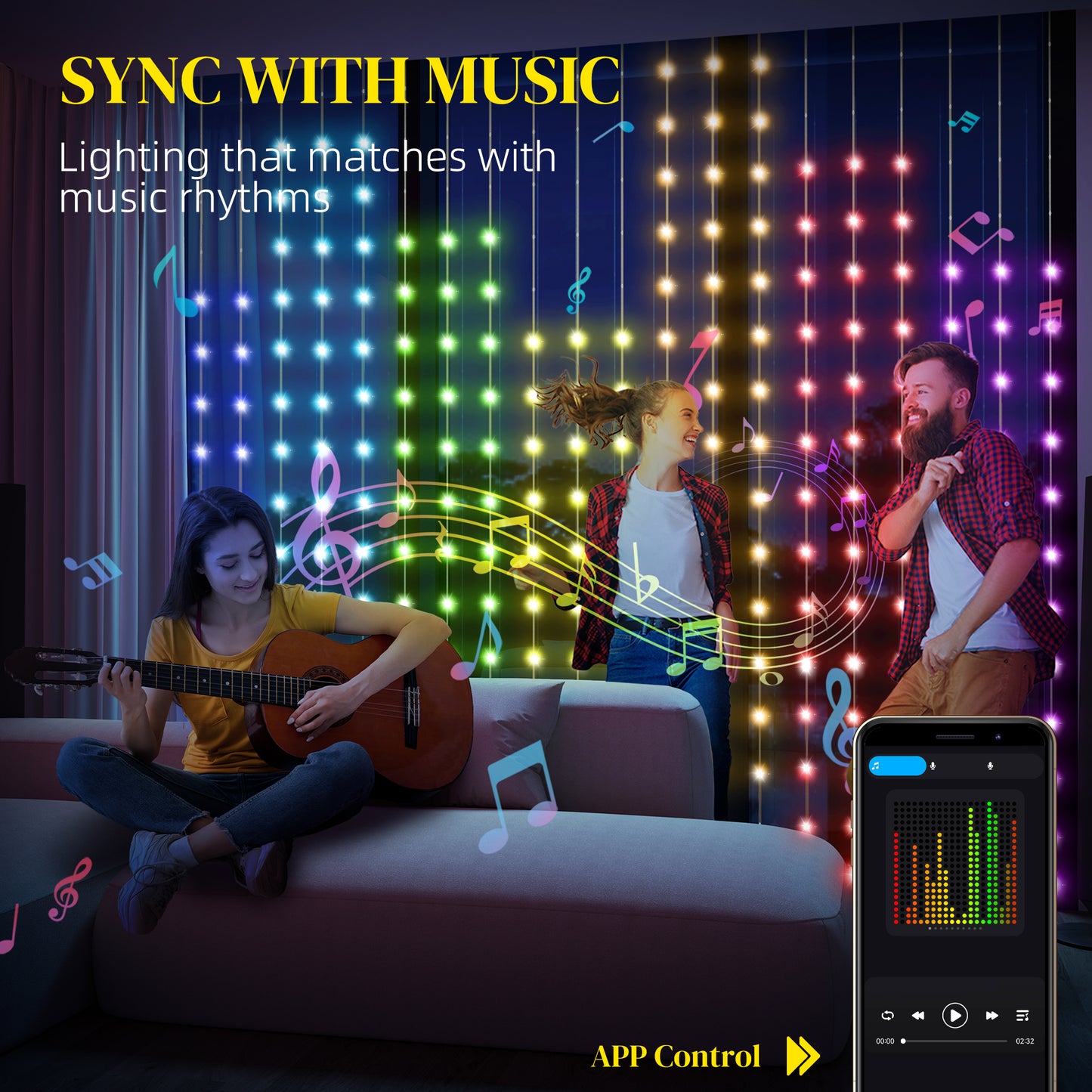 HOMCOM LED Curtain Lights, Plug-In Colour Changing with Remote, 400 RGBIC LEDs for Bedroom Decor, 3x3m