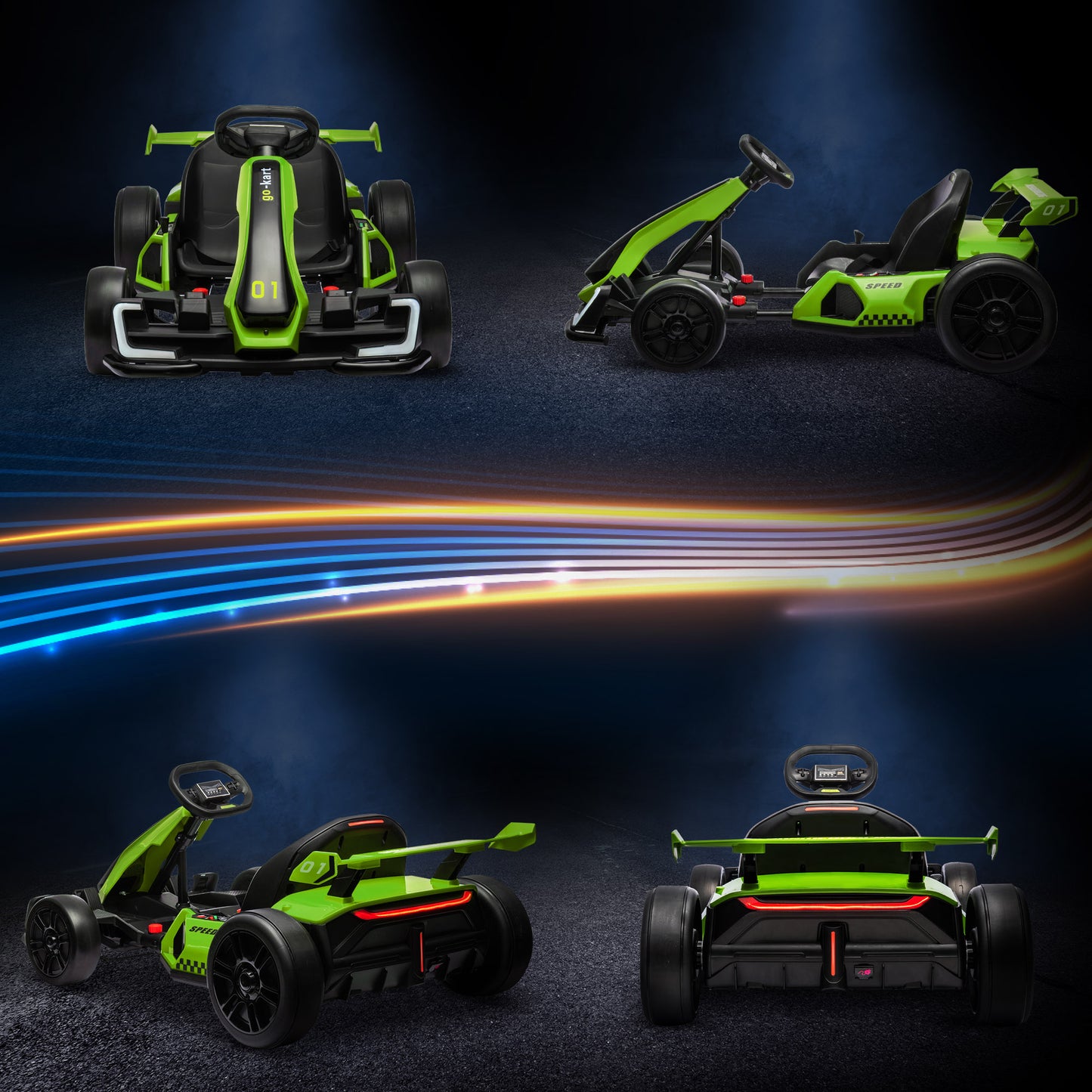 HOMCOM 24V Electric Go Kart for Kids with Adjustable Seat for 6-12 Years Old, Green