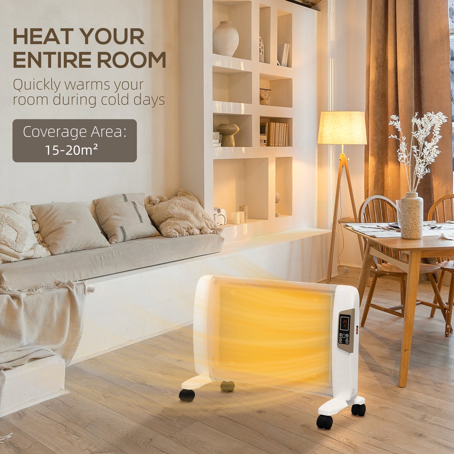 HOMCOM Mica Electric Space Heater, Portable Heater for Home with 2 Heat Settings White