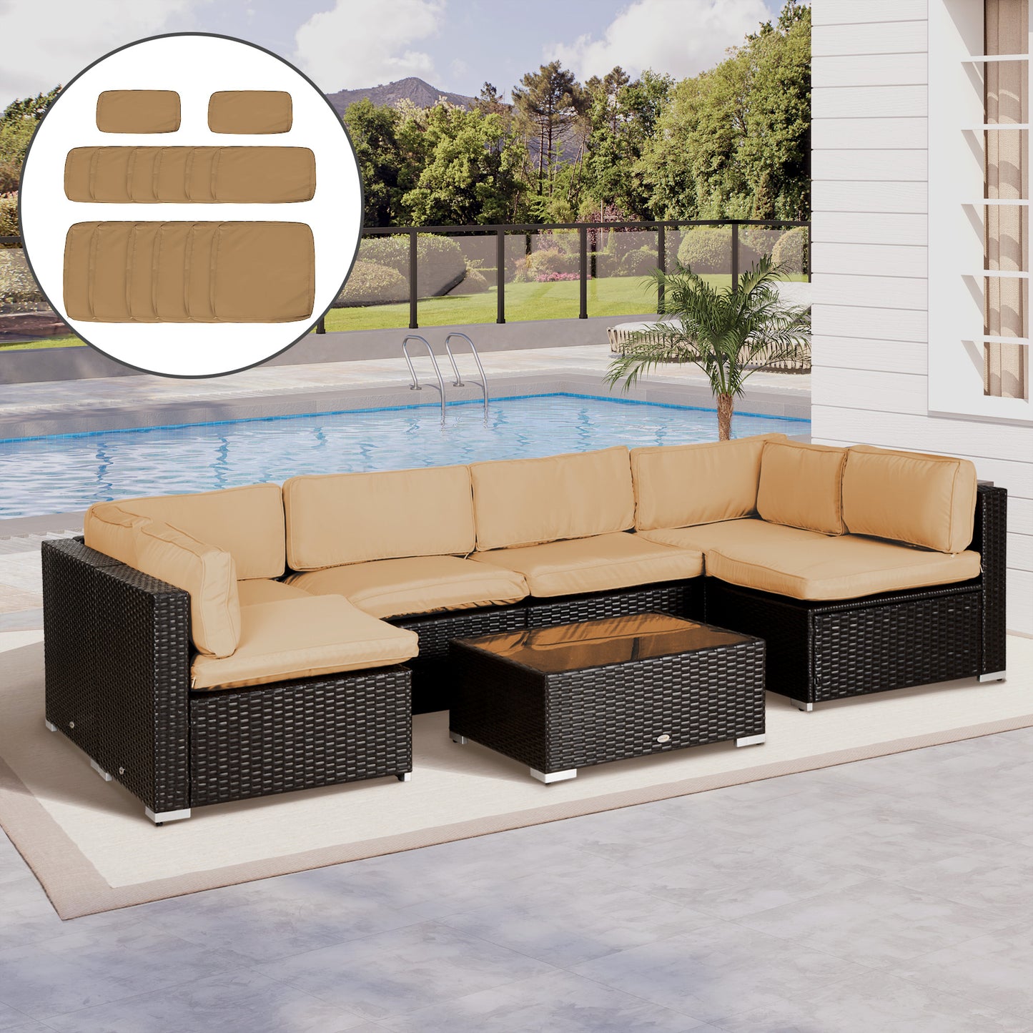 Outsunny Garden Rattan Sofa Cushion Polyester Cover Replacement Outdoor- No Cushion Included, Beige