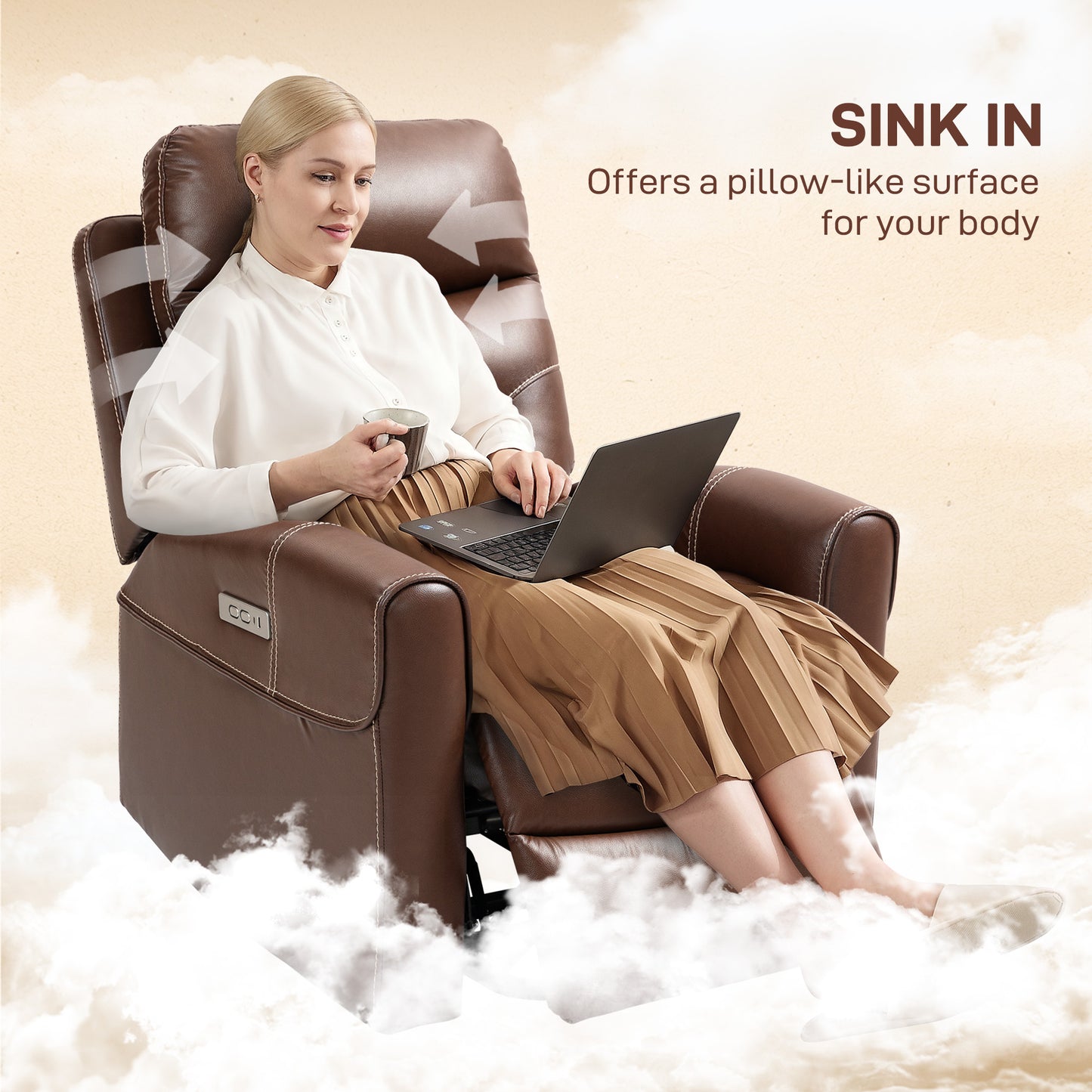 HOMCOM Power Lift Recliner Chair, Faux Leather, USB A+C Ports, Remote Control, Recliner Armchair for Elderly, Living Room, Brown