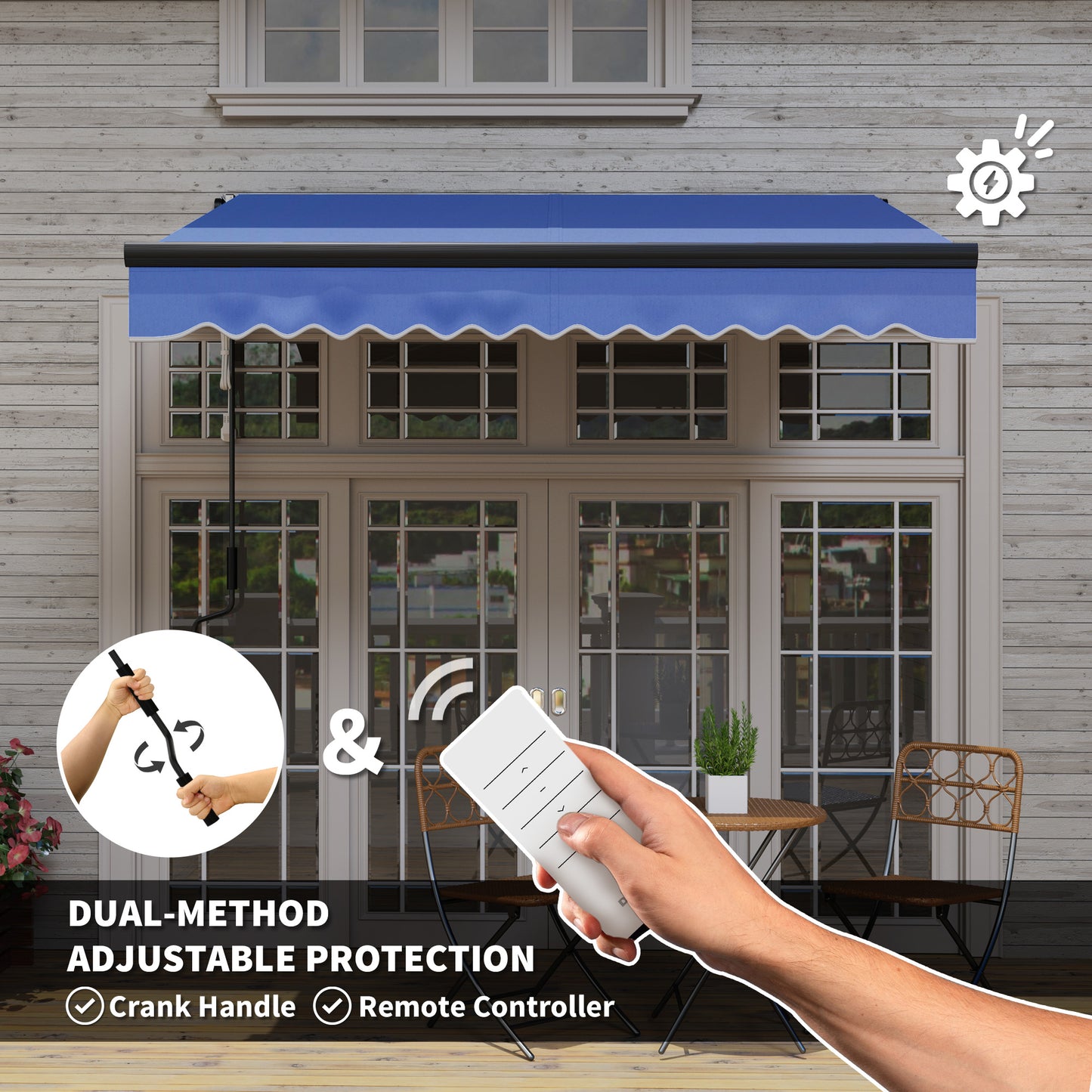 Outsunny 2.5x2m Electric Awning, LED & Remote, Aluminium Frame, UV50+ Canopy for Garden/Patio, Blue