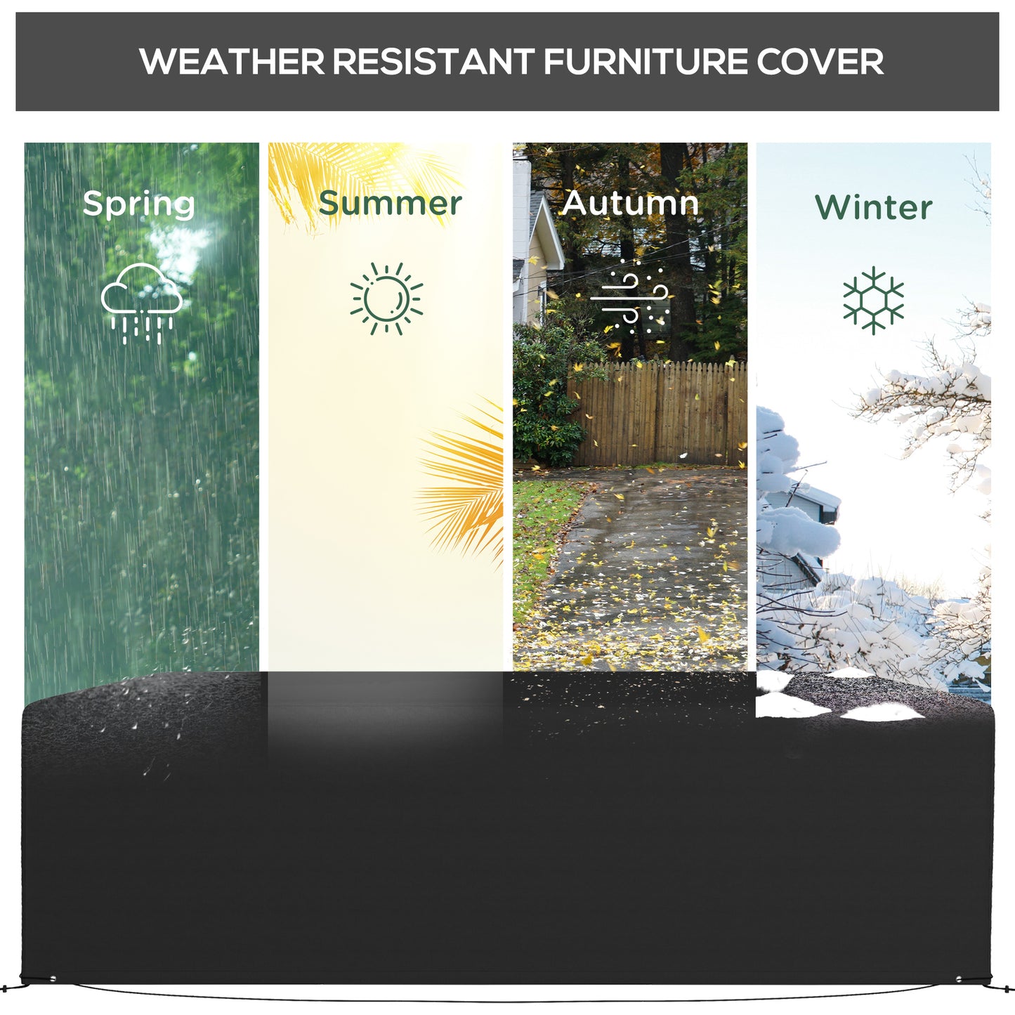 Outsunny Garden Furniture Cover, Waterproof, Anti-UV 600D Heavy Duty Oxford Fabric for Rectangular Sofa Table Set, 245x165x66cm, Black