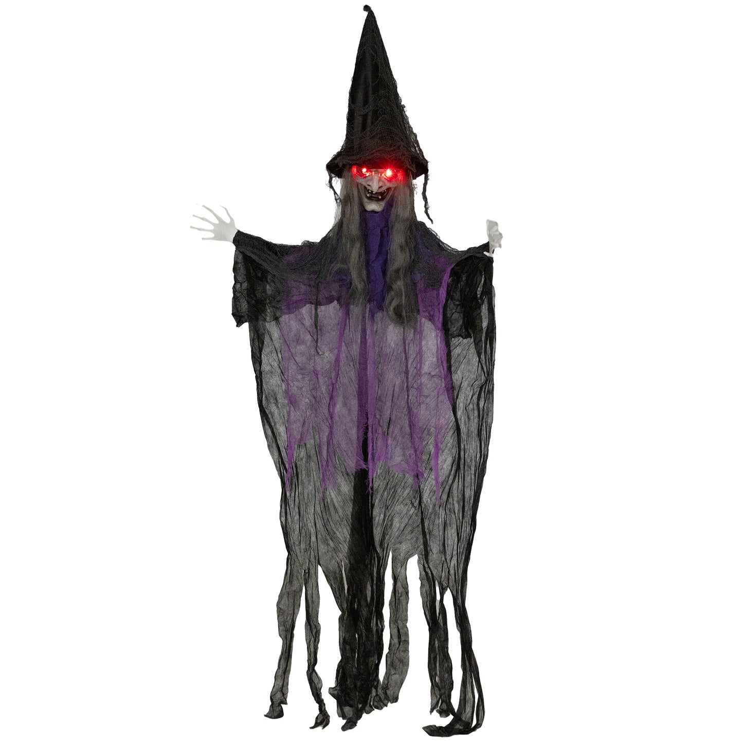 Outsunny 183 cm Life Size Halloween Animated Witch with Glowing LED Eyes, Battery Operated, Indoor Party Props, Black
