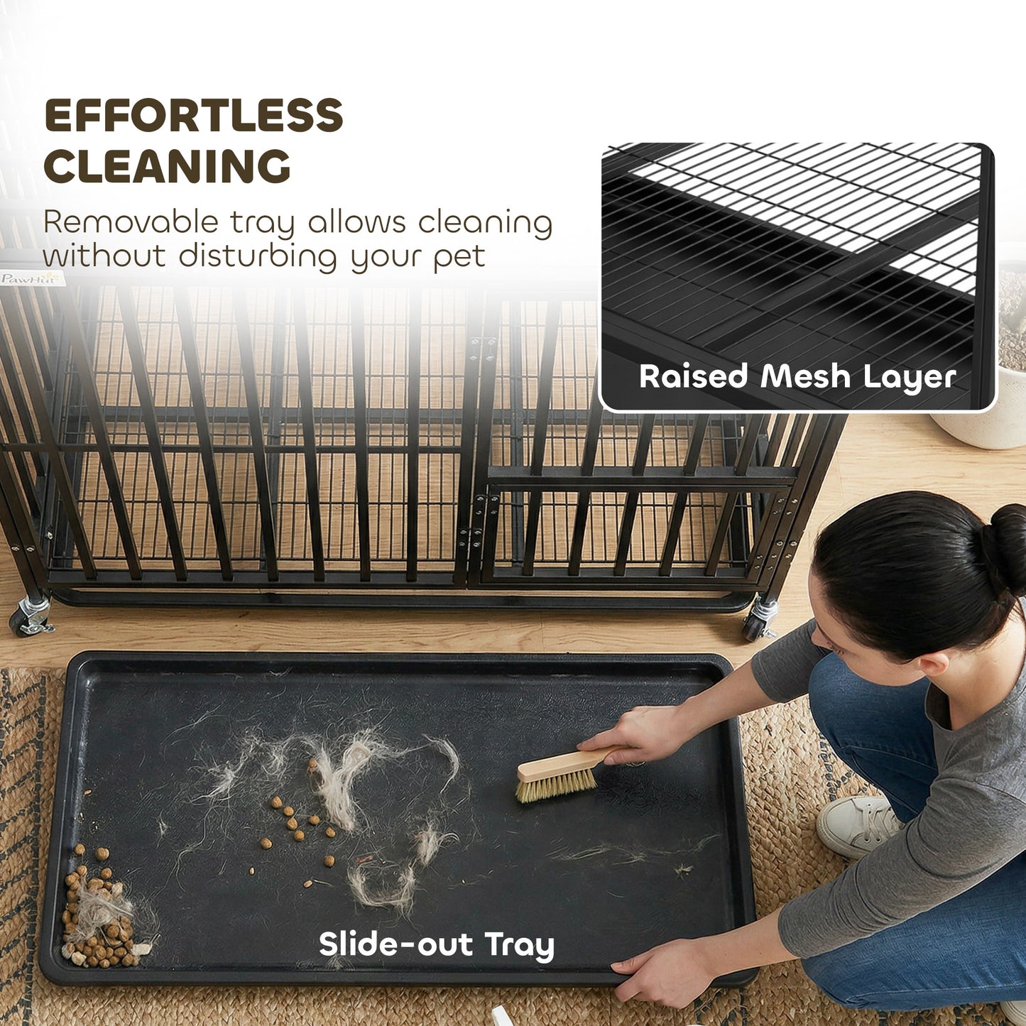 PawHut Heavy Duty Dog Crate, Dog Cage with Wheels for Extra Large Breeds, Metal Pet Kennel with Removable Tray
