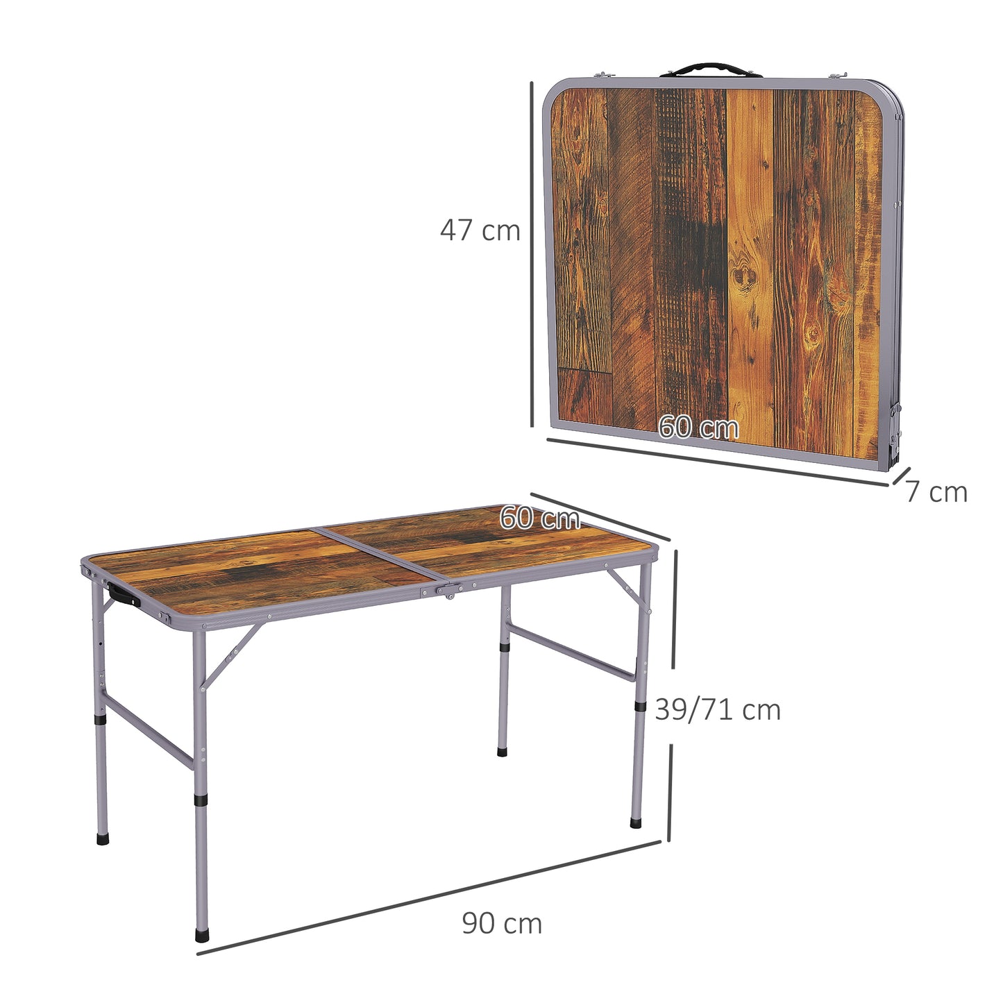 Outsunny 3ft Height Adjustable MDF Folding Camping Table
