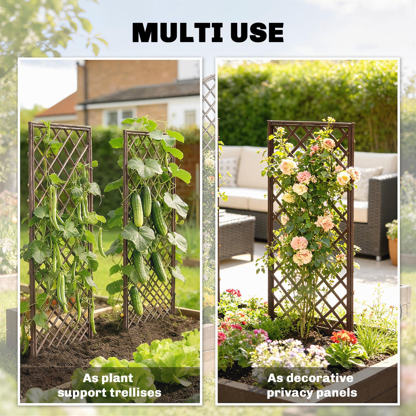 Outsunny Garden Arch, Garden Arbor with 8mm Wicker and Flat Top, Natural Wood Finish
