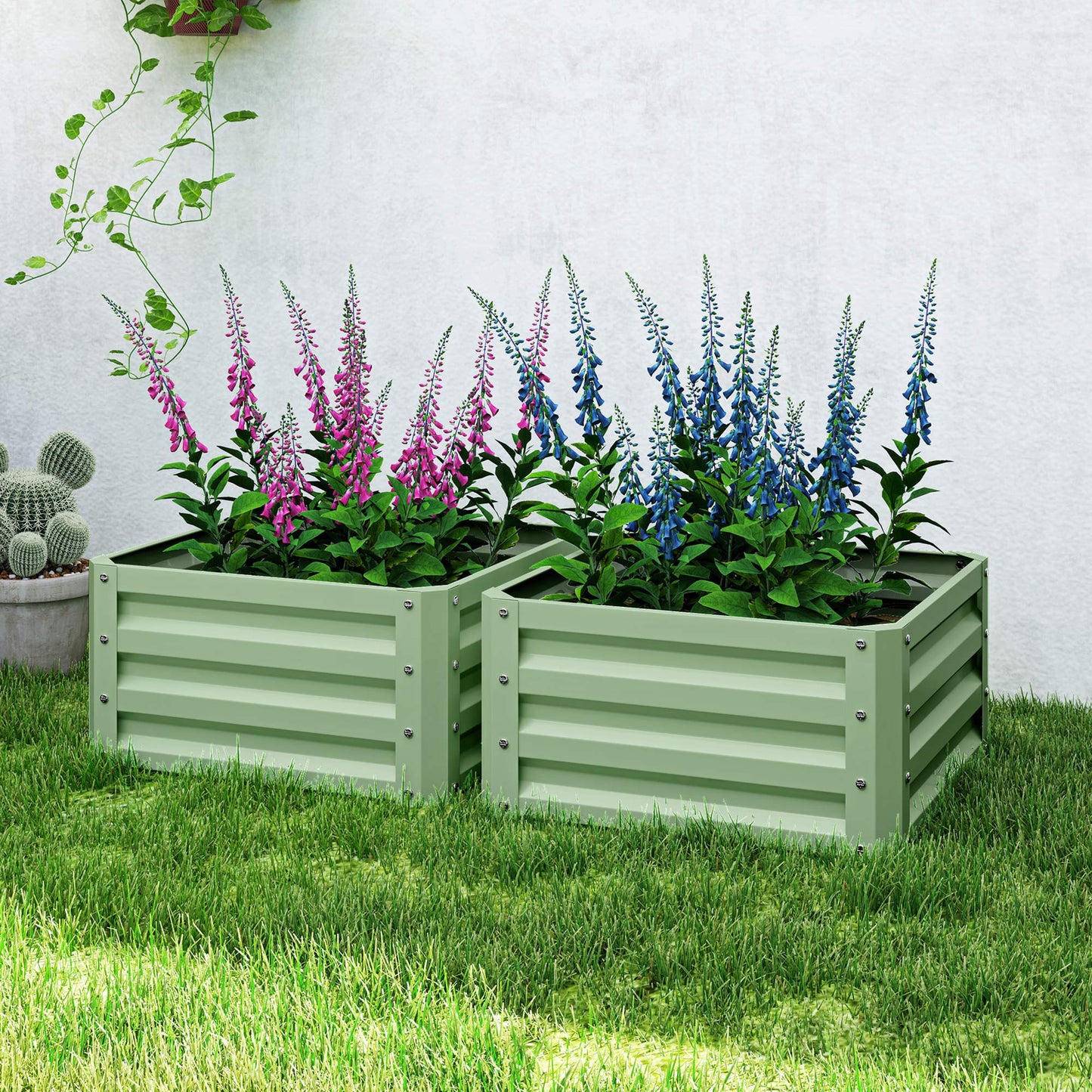 Outsunny Set of Two 60 x 60cm Steel Planter Boxes - Light Green