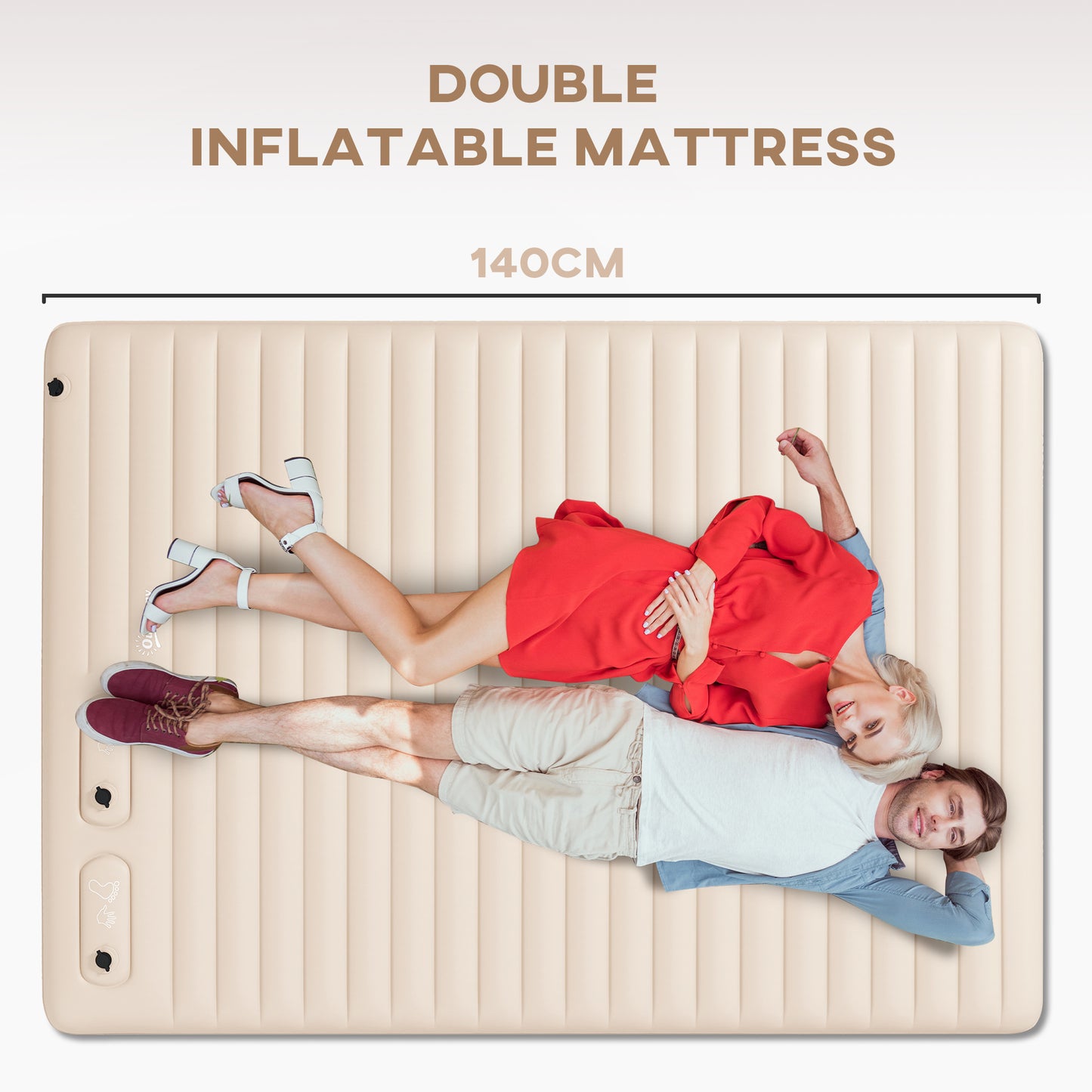 Outsunny Double Size Air Bed with Built-in Foot Pump and Carry Bag White