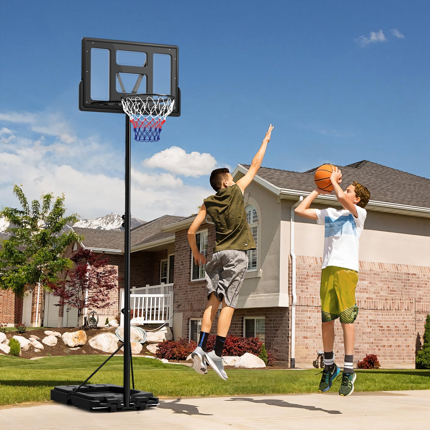 SPORTNOW Basketball Hoop Outdoor, Basketball Hoop and Stand with 10-Level Adjustable Height