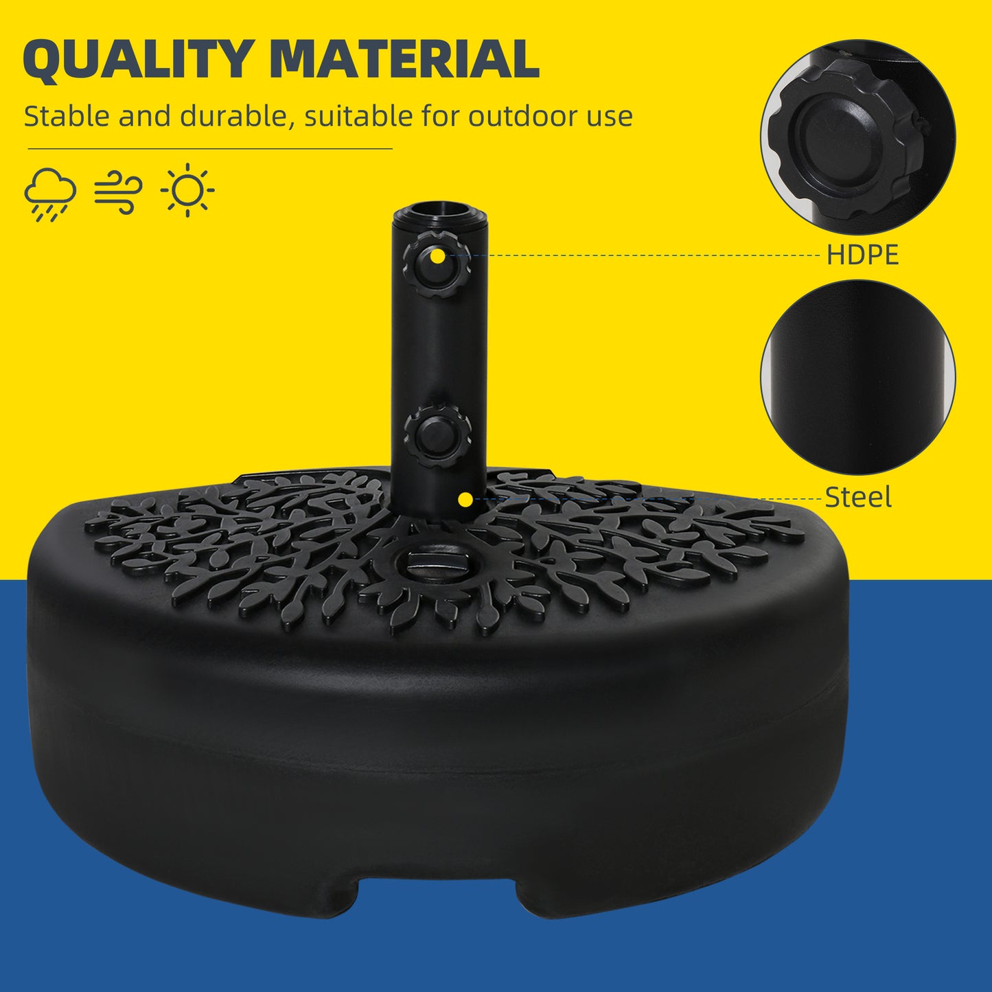 Outsunny Half Round Umbrella Base, 18kg Water/21kg Sand, Fits 3.8cm/4.8cm Pole, Black for Deck/Garden