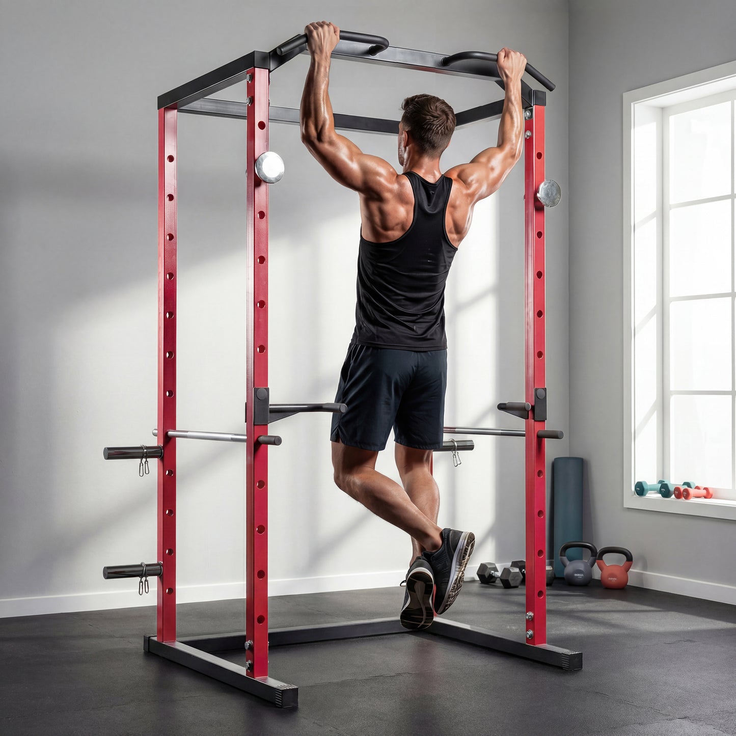 SPORTNOW Power Tower, Adjustable Squat Rack with Pull-Up Bar, Dip Station & Safety Arms for Home Gym Strength Training