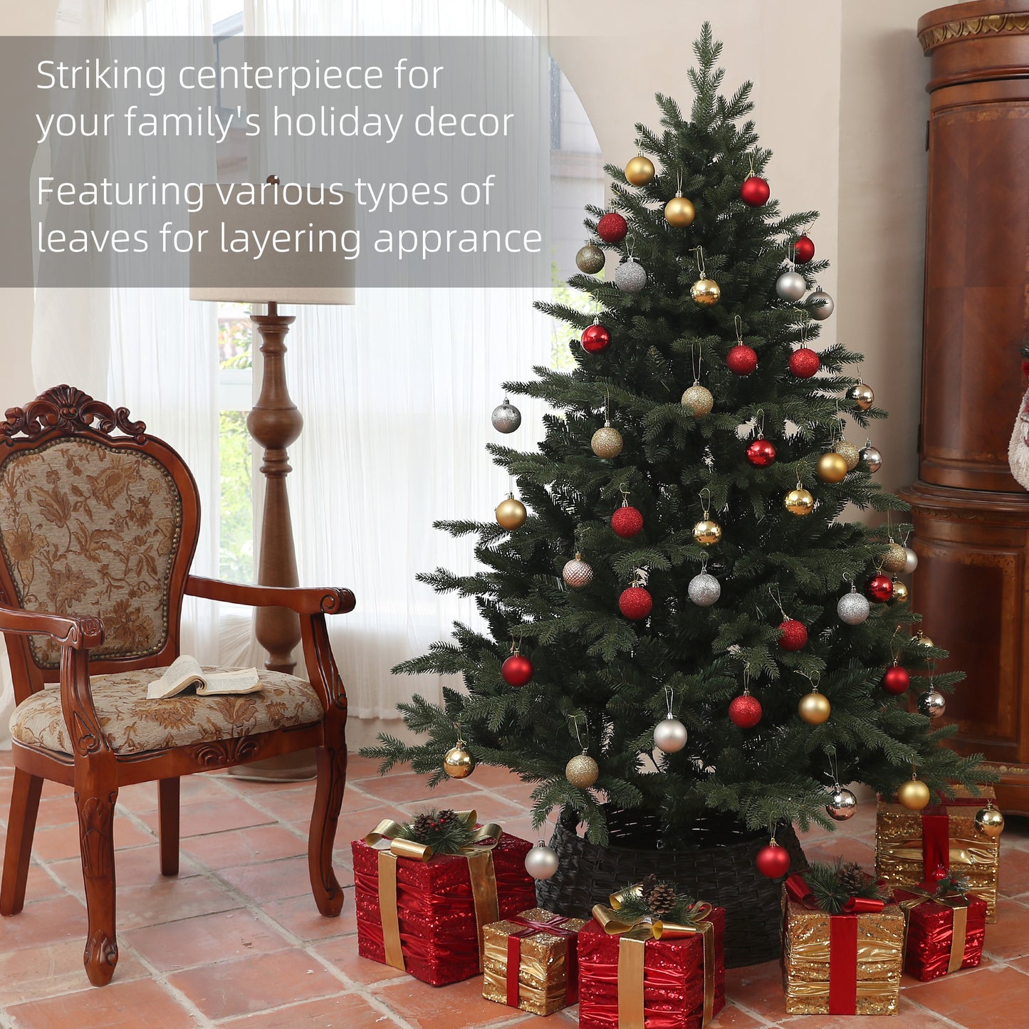 HOMCOM 6ft Artificial Spurce Christmas Tree with 1696 Branch Tips and Foldable Steel Base