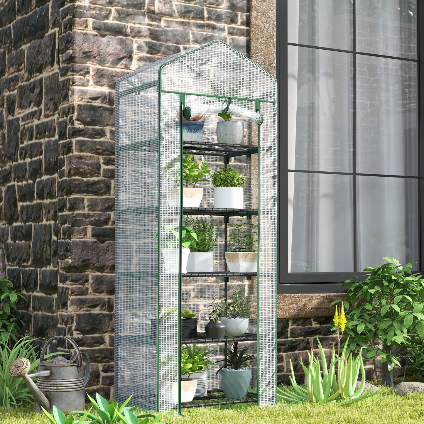 Outsunny 193cm Five Shelf Mini Greenhouse - Green border