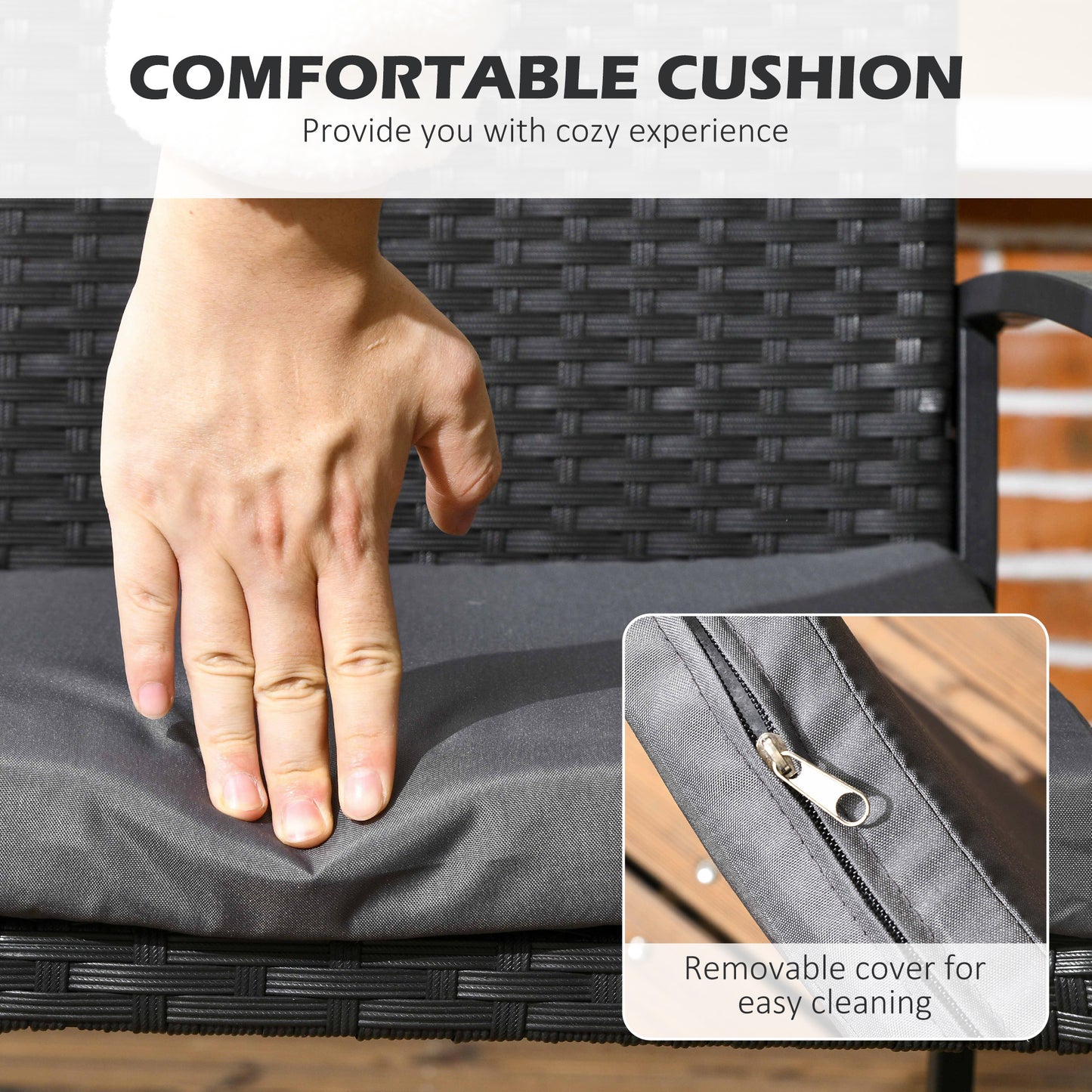 Outsunny 4 Seater Rattan Garden Furniture Set 5 Pieces Outdoor Dining Set with Cushions Umbrella Hole - Black