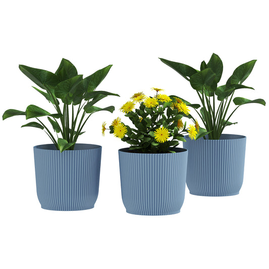 Outsunny Set of Three Ø22cm Planters - Blue