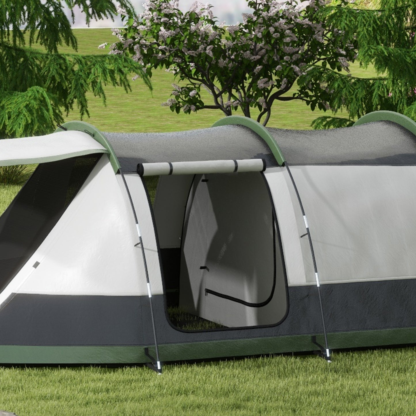Outsunny 3-4 Man Camping Tent Family Tunnel Tent 2000mm Waterproof Portable with Bag Green