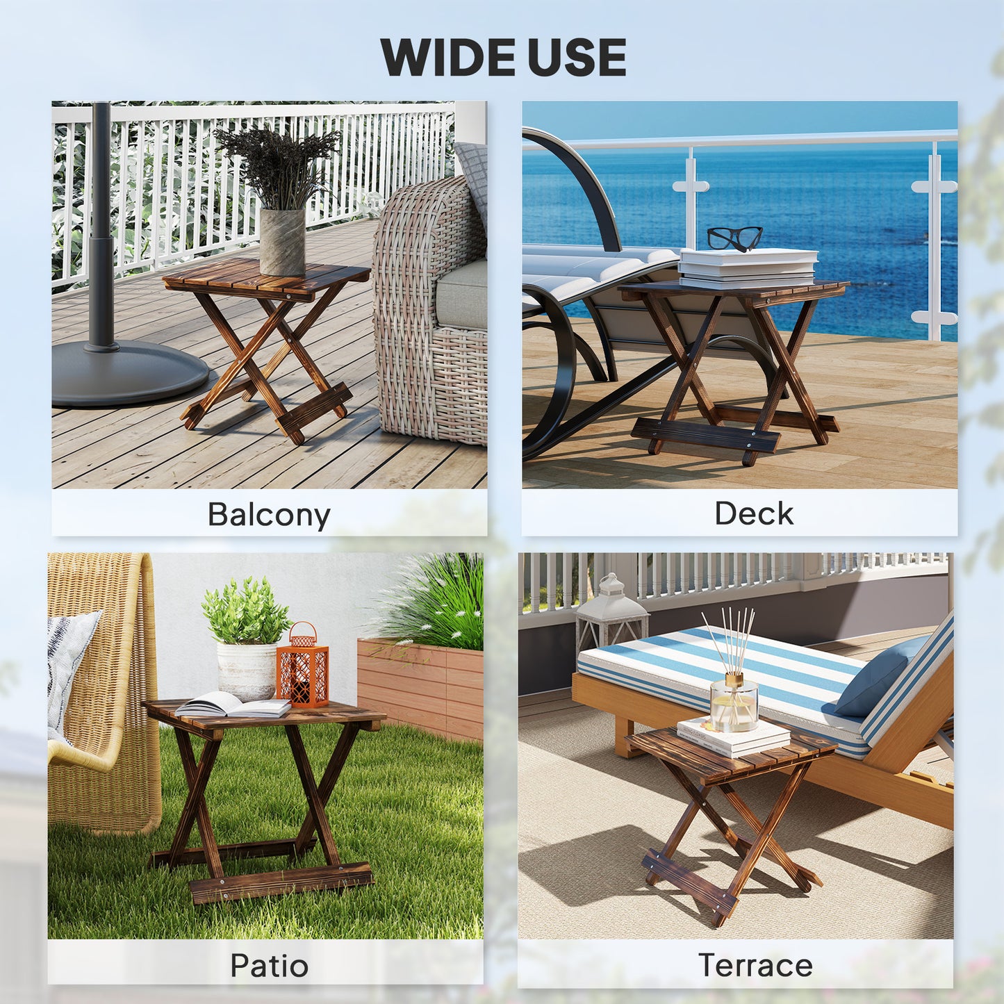 Outsunny Fir Wood Folding Coffee Table, Lightweight Small Garden Table, Portable Folding Side Table for Balcony