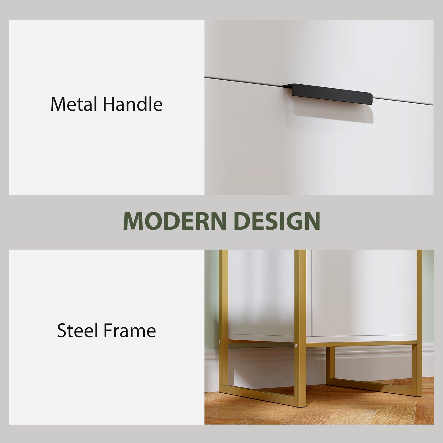 HOMCOM Bedroom Chest of Drawers, Industrial 3-Drawer Dresser, Storage Drawers Unit with Metal Frame for Living Room, White