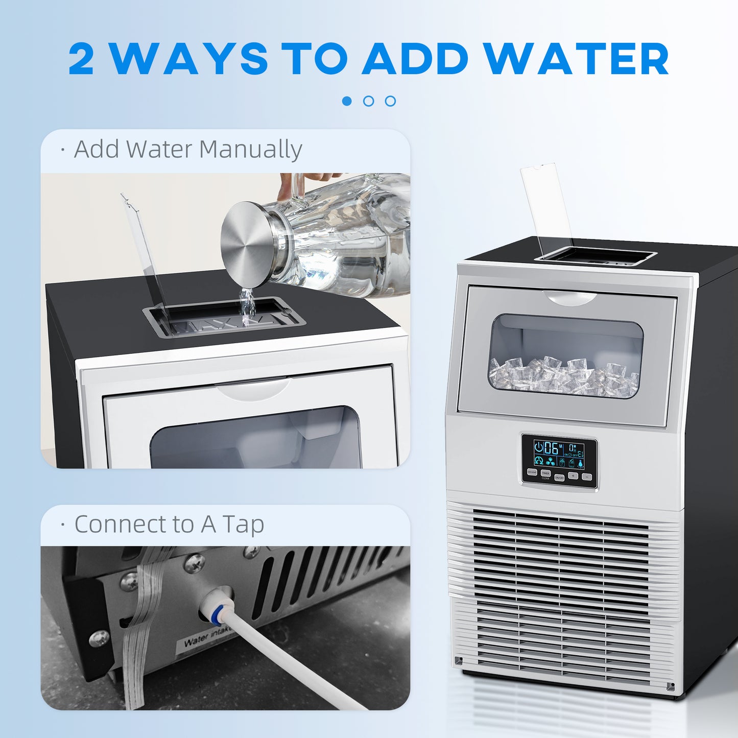 HOMCOM Commercial Ice Maker, Freestanding Industrial Ice Cube Machine, Digital Control, Self-cleaning, 4kg Storage, 30kg/24h for Home, Office, Bar - Silver
