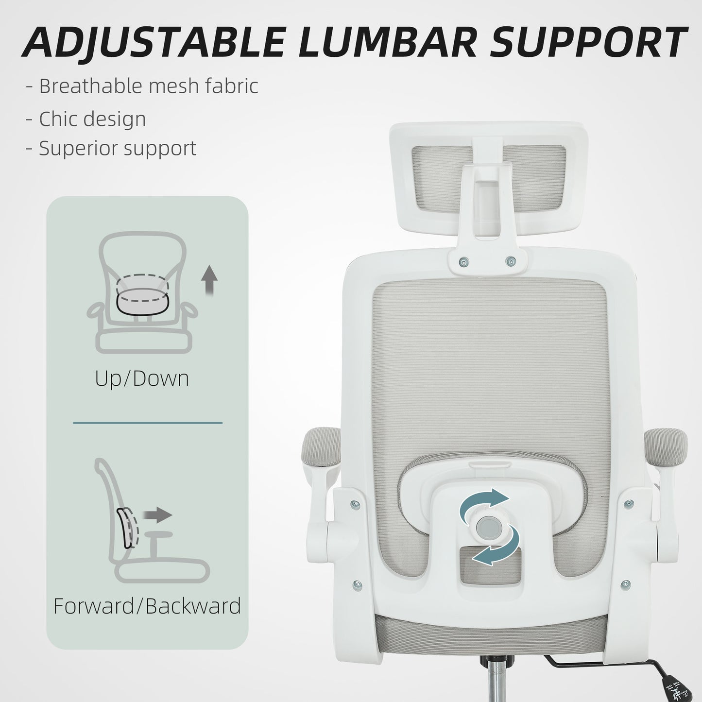 HOMCOM Executive Office Chair, Ergonomic Mesh, Flip-up Armrest, Adjustable Lumbar, Swivel, Grey