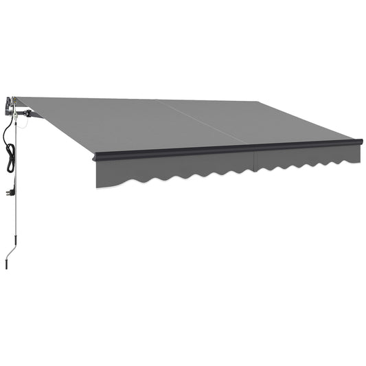 Outsunny Electric Retractable Awning, 3.5x3m, Aluminium Frame, Remote Control, UV30+ Sun Shade for Garden Patio Door Window, Dark Grey
