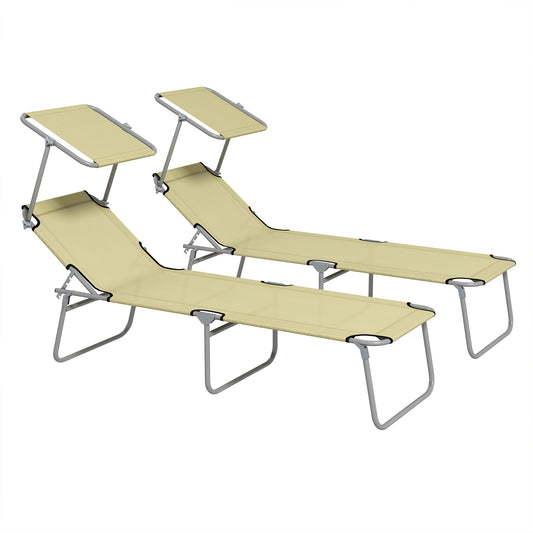 Outsunny 2-Piece Foldable Sun Lounger Set with Shade - Beige