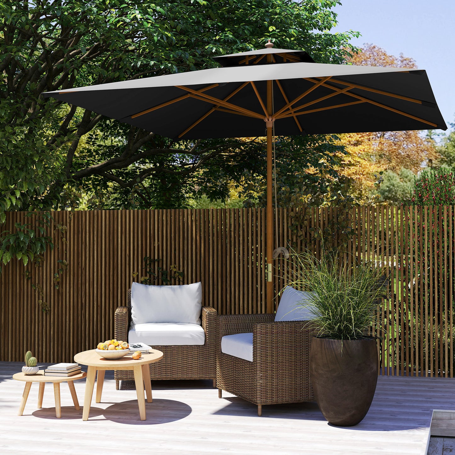 Outsunny 3x3(m) Garden Sun Umbrella with Double Tier - Black