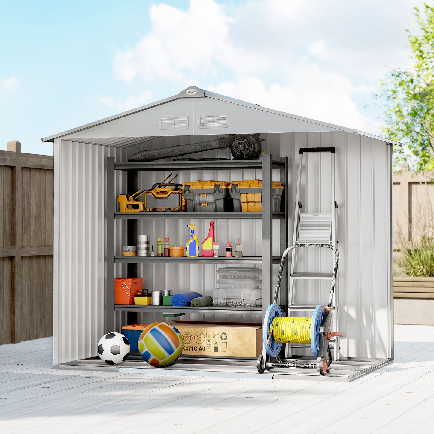 Outsunny 7 x 4ft Lockable Metal Garden Tool Storage Shed Storage - Grey