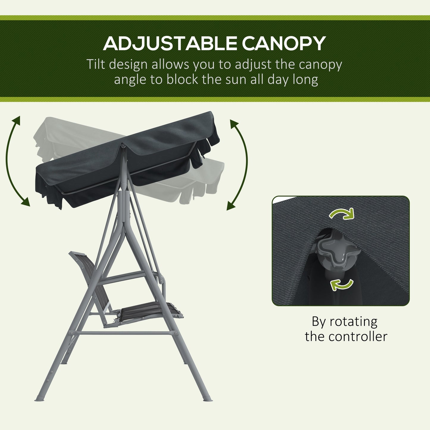 Outsunny 3-Seater Swing Chair Metal Frame Dark Grey
