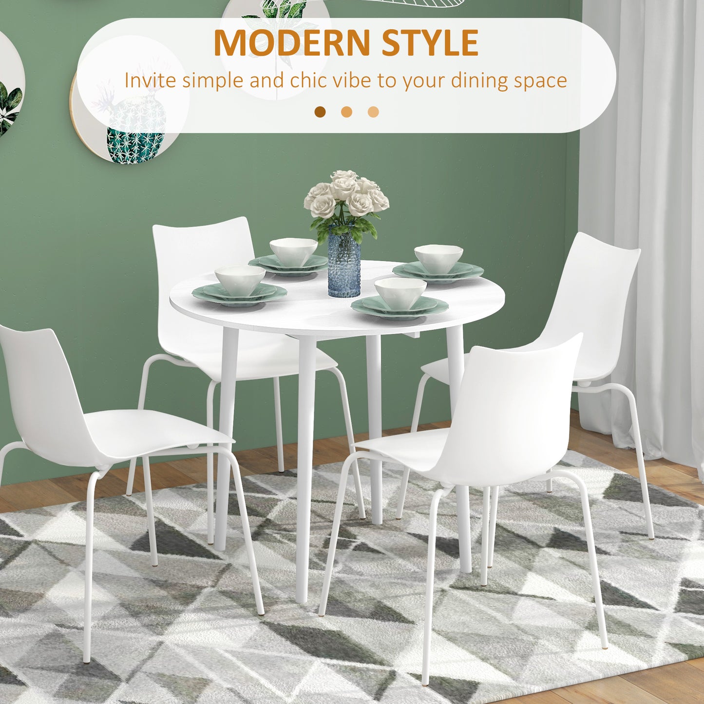 HOMCOM Round Drop Leaf Dining Table for 4 - White