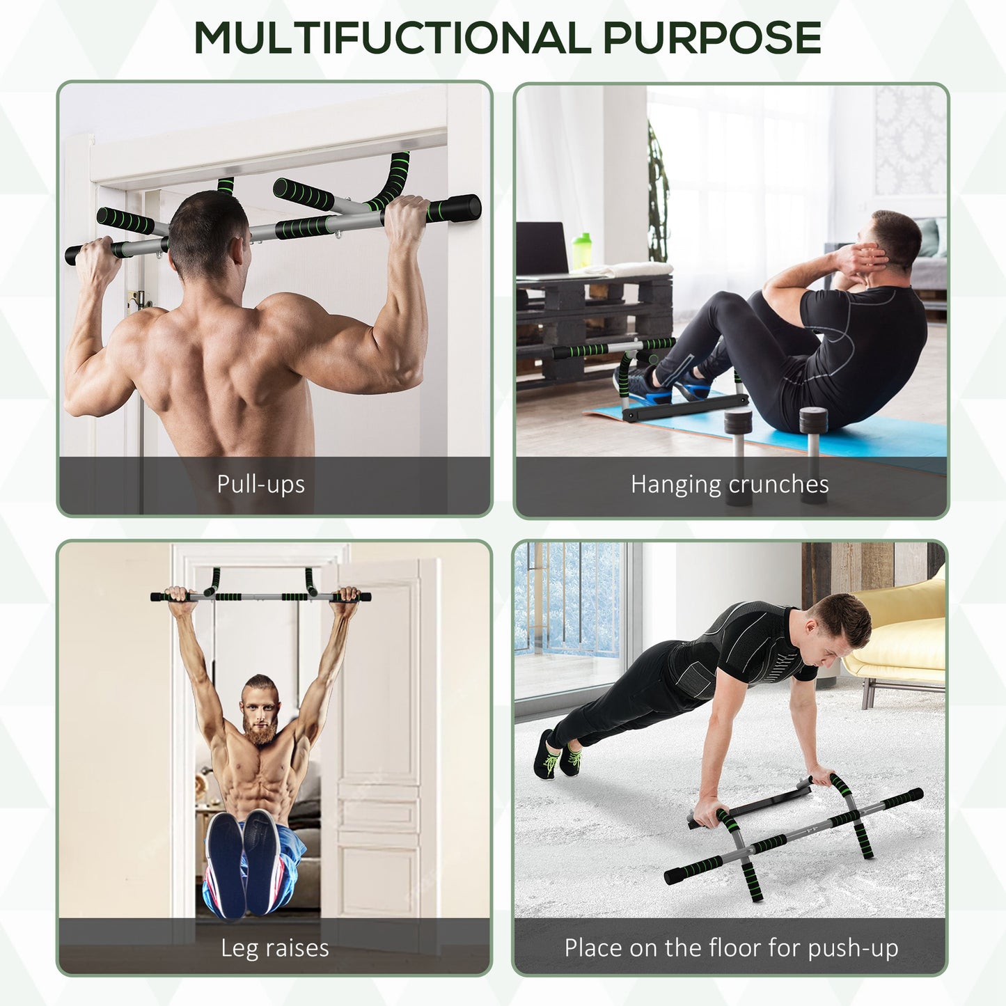 HOMCOM Pull-Up Bar for Doorway, Home Fitness Door Horizontal Bar Push up Bar for Indoor Gym Upper Body Workout, Green
