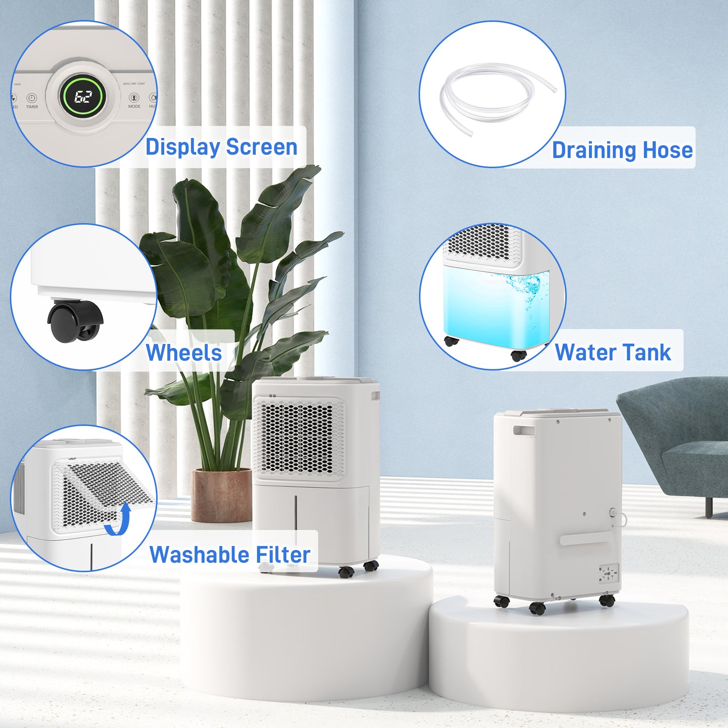 HOMCOM 12L/Day Dehumidifier with 1.6L Water Tank