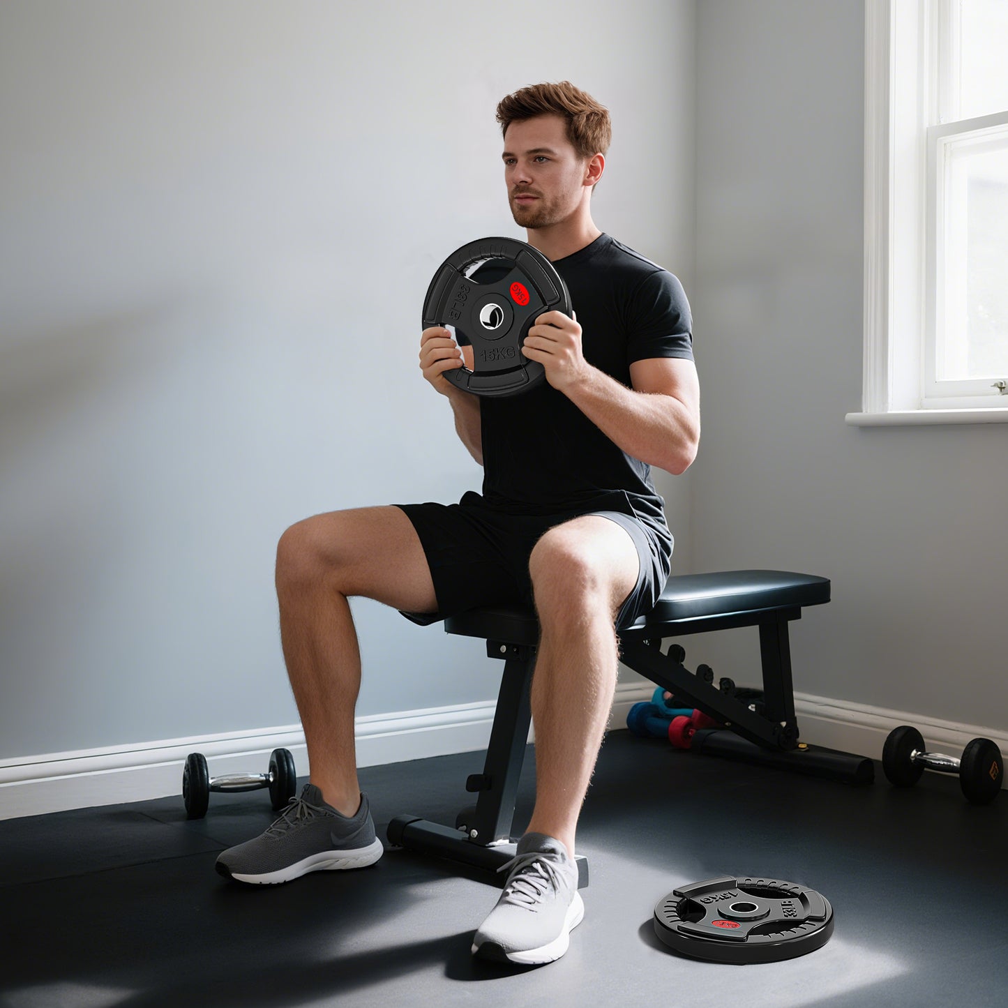 SPORTNOW Olympic Weight Plates, 2x15kg Pair with Tri-Grips for Weightlifting & Strength Training, Home Gym Fitness Workout, Black