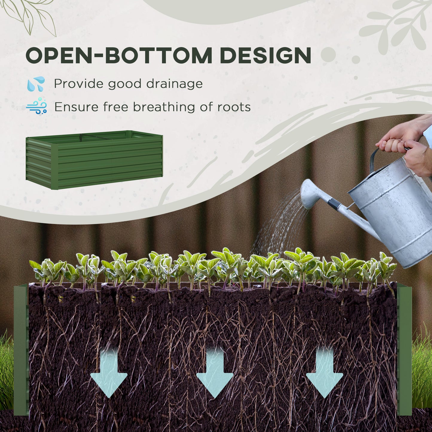 Outsunny Set of 2 Raised Beds, Galvanised Steel Planters for Vegetables, Plants, Flowers & Herbs, 180 x 90 x 59 cm, Green