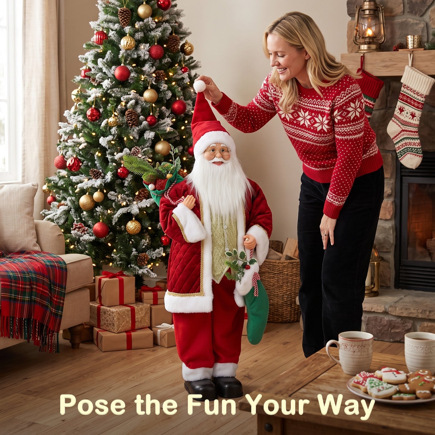 HOMCOM 4ft Life Size Singing Dancing Santa Claus, 120 cm Standing Musical Animated Santa