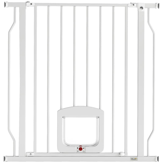PawHut Adjustable Dog Safety Gate 75-85 cm, Double-Lock Stair Gate, 76 cm Height, White