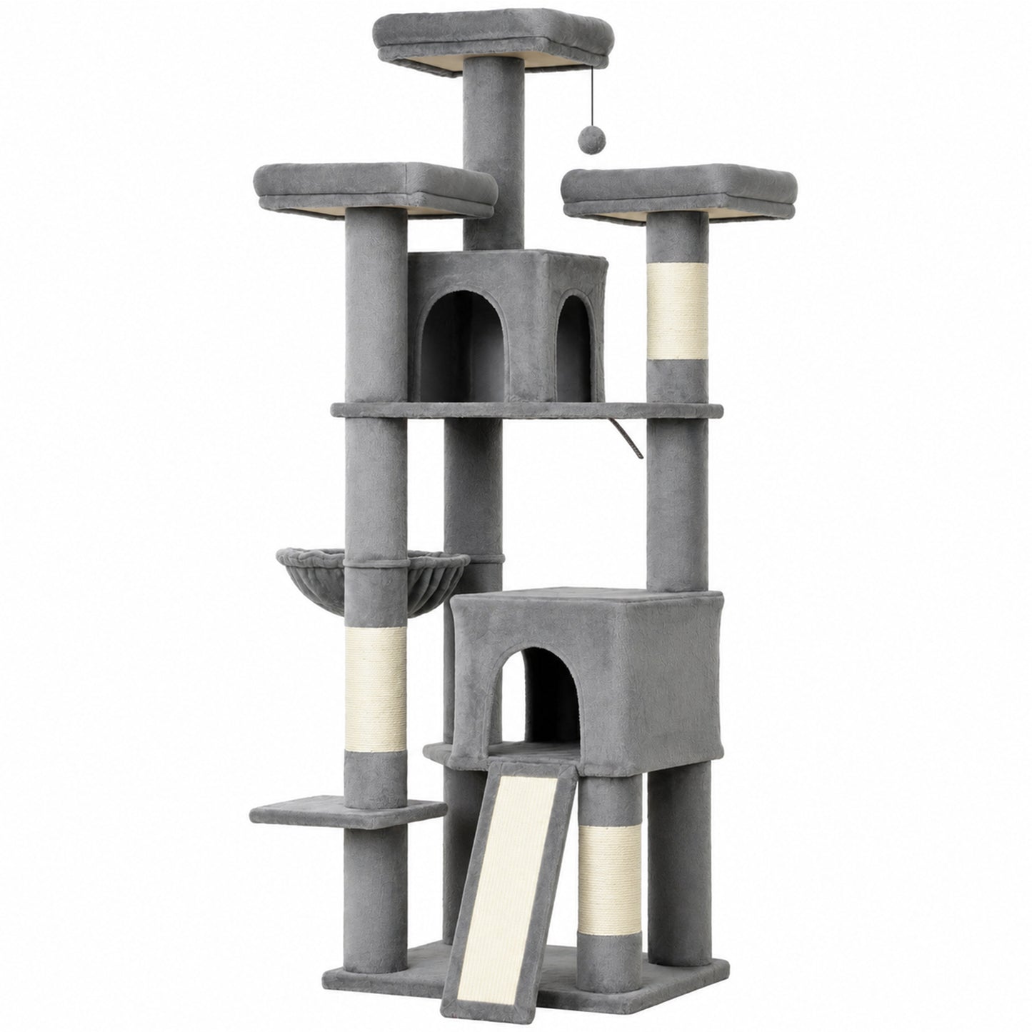 PawHut 184cm Large Cat Tree for Indoor Cats, Multi-Level Tall Kitty Tower with 3 Scratching Posts, 2 Condos, 3 Padded Beds