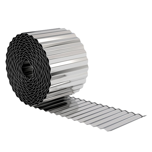 Outsunny Metal Garden Edging Border, 8 in x 21.3 ft Corrugated Heavy Duty Galvanised Steel Lawn Edging, Silver Tone