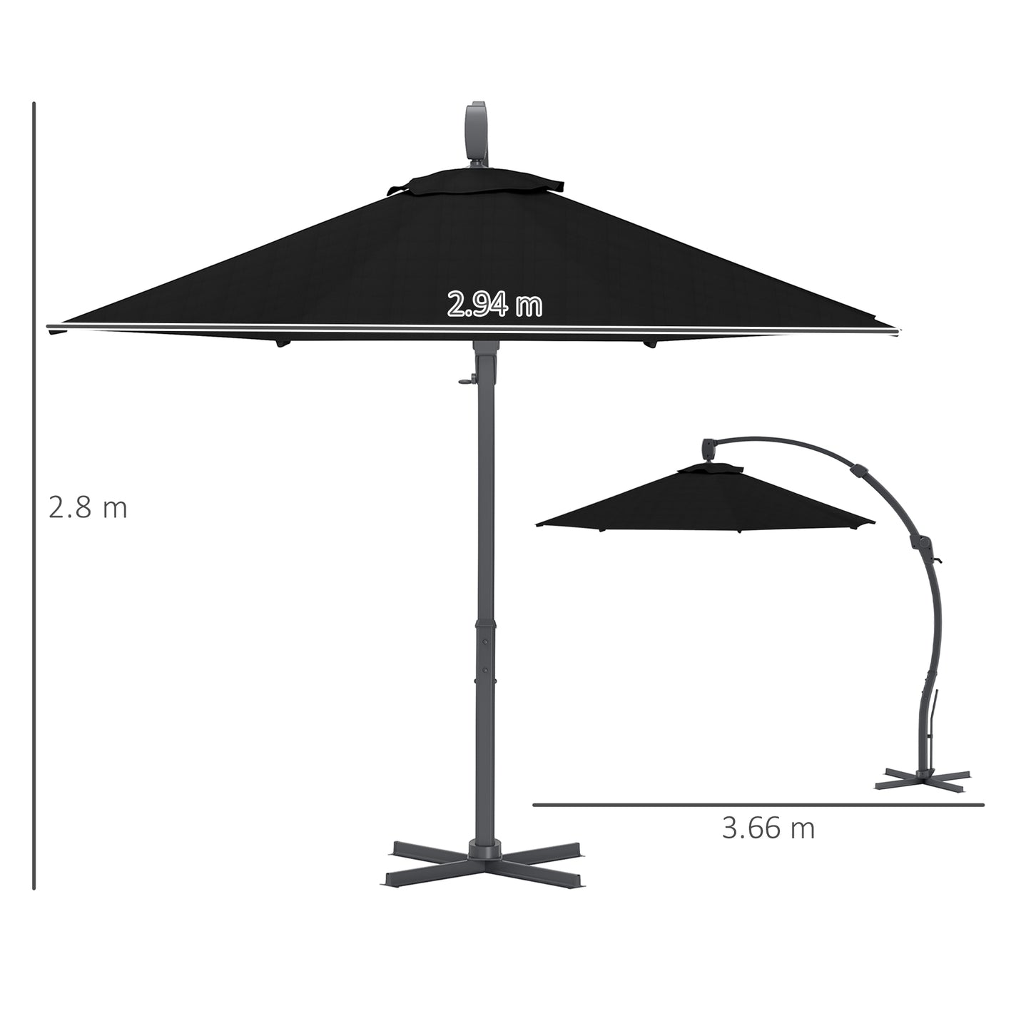 Outsunny 3m Garden Cantilever Parasol, Round Umbrella with Crank, Cross Base, Aluminum Frame, 360° Rotation, Patio Sun Shade, Black