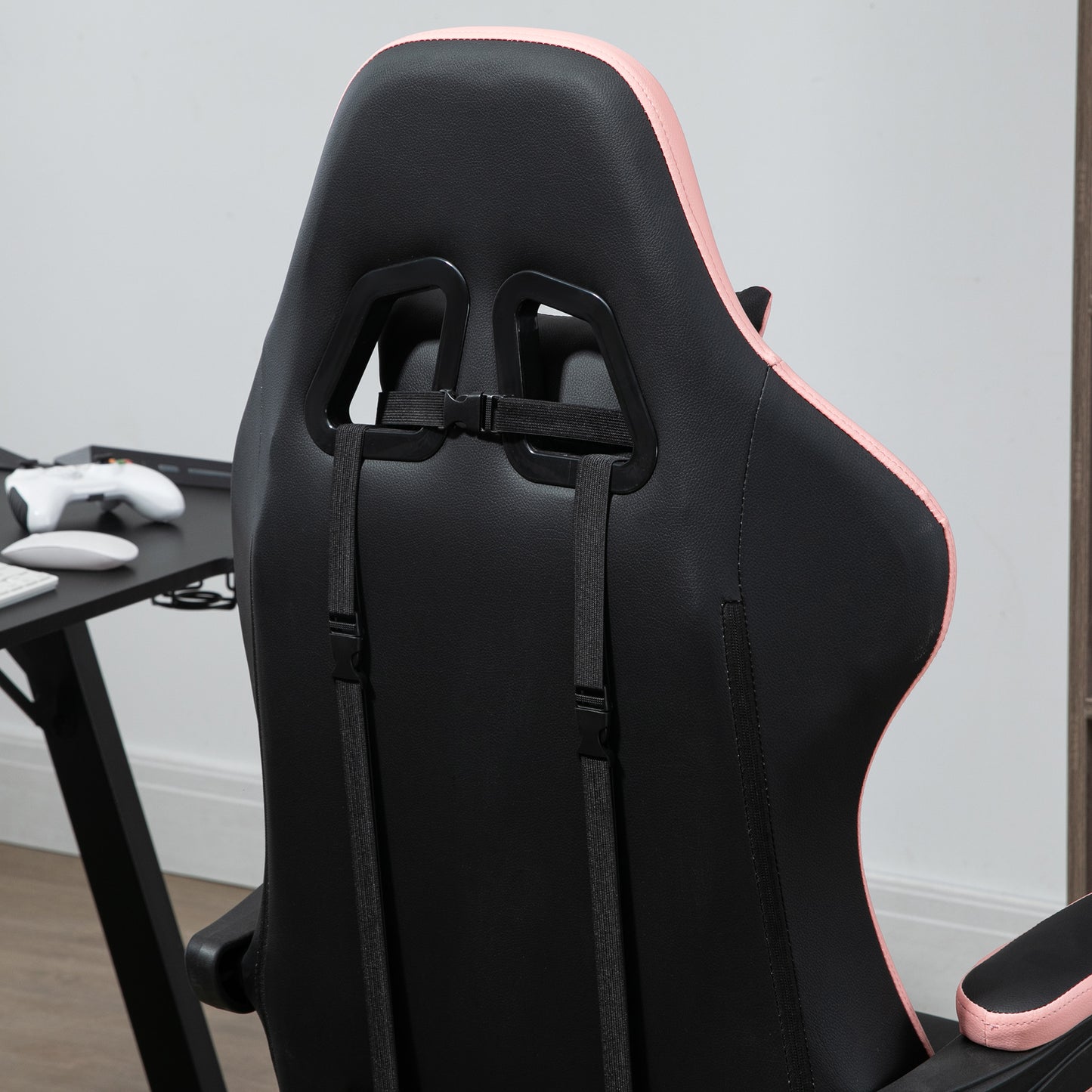 Vinsetto Computer Gaming Chair, PU Leather, Footrest, 135° Recline, Lumbar Support, Swivel Task Chair for Adults, Black and Pink