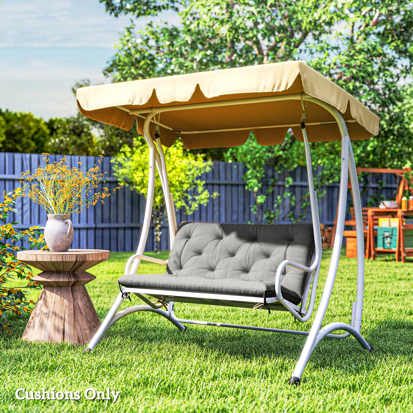 Outsunny 2 Seater Bench Pad, Garden Chair Cushion with Back and Ties for Indoor and Outdoor Use, 98 x 100 cm, Light Grey