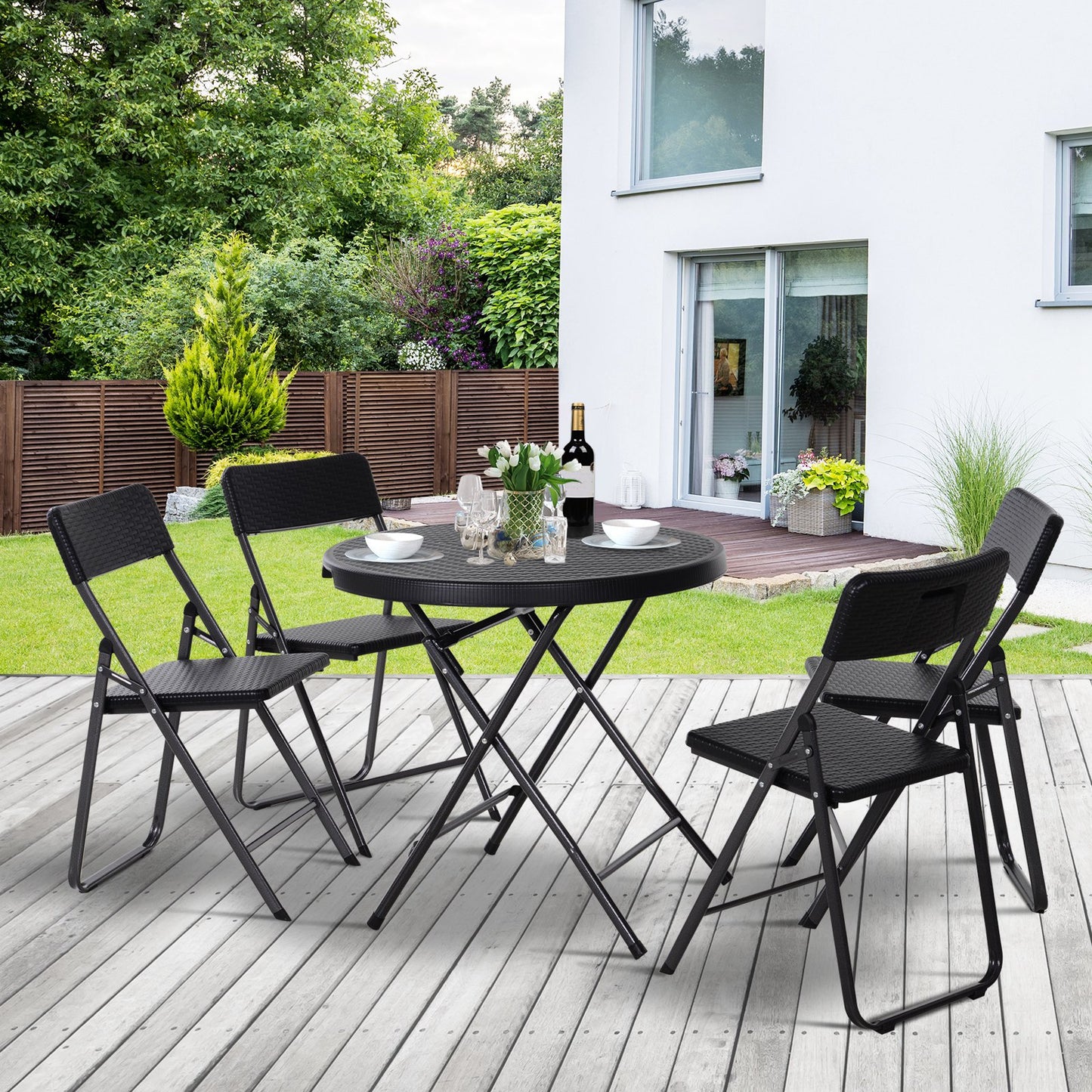 Outsunny Five Piece Rattan Effect Outdoor Patio Set Black