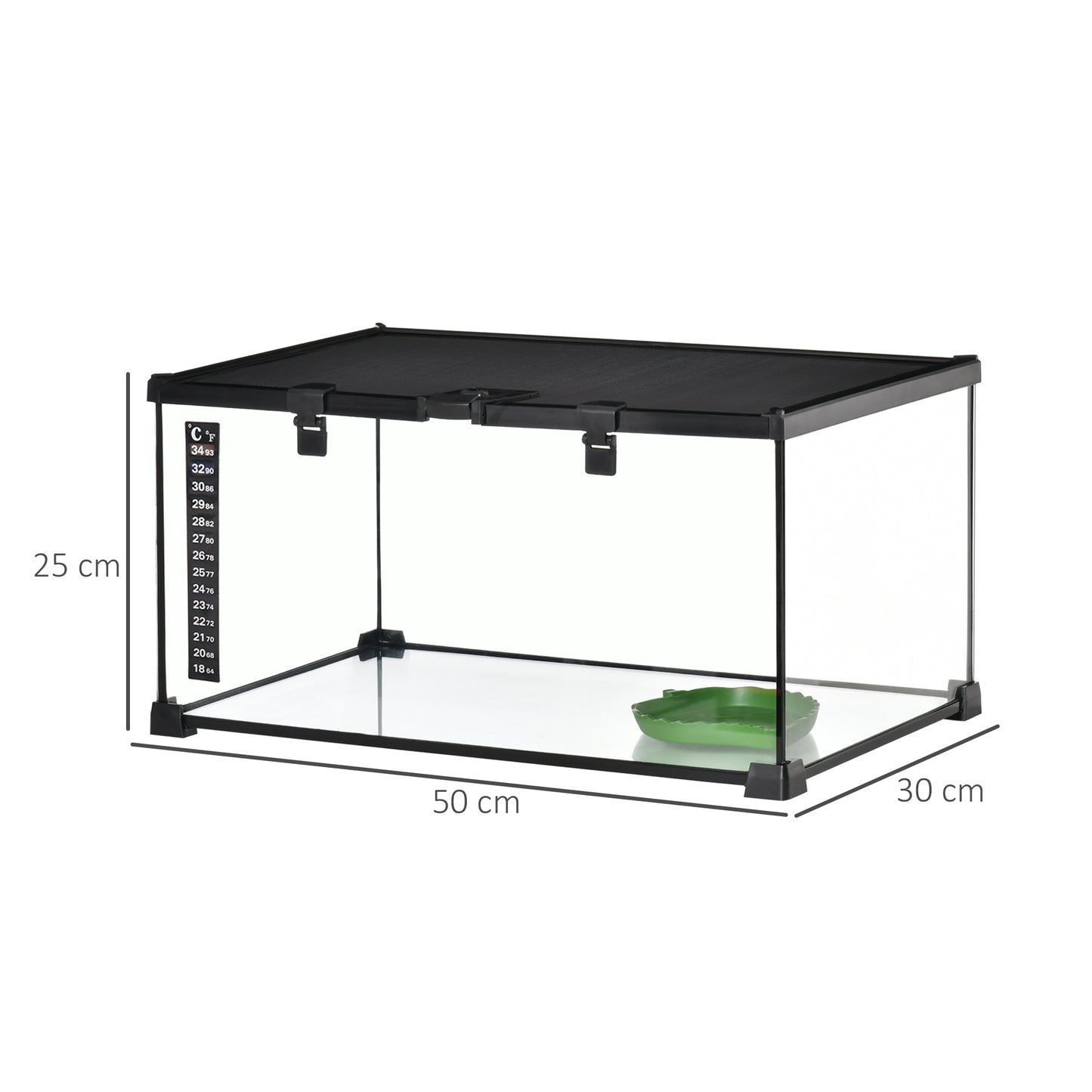 PawHut 50 x 30 x 25 cm Reptile Terrarium for Lizards, Horned Frogs, Snakes, Black