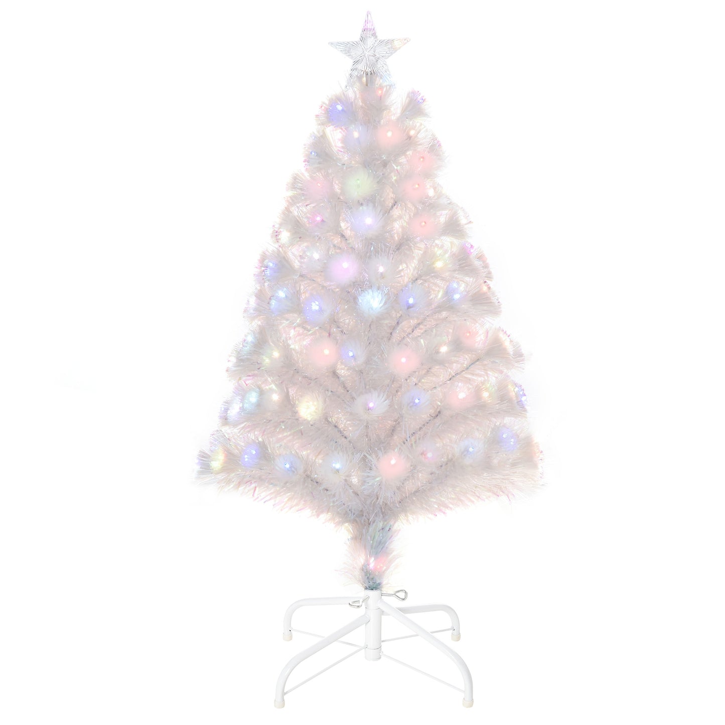 HOMCOM 3FT Prelit Artificial Christmas Tree w/ Fiber Optic, Xmas Decoration, White